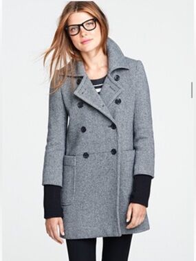 J.Crew Stadium Cloth Nello Gori Wool Pea Coat Grey Double Breasted Size 10